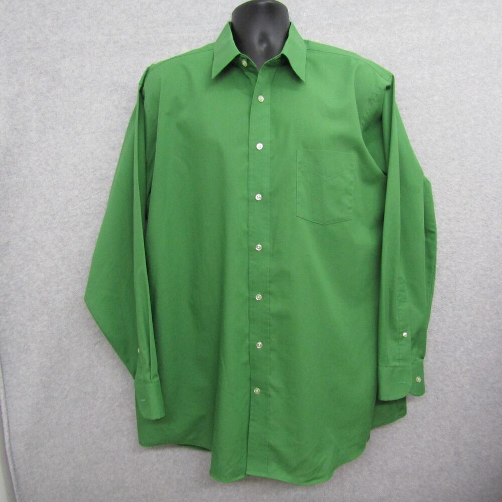 Stafford Performance Shirt Mens 17.5 34-35 Green Long Sleeve Cotton Blend